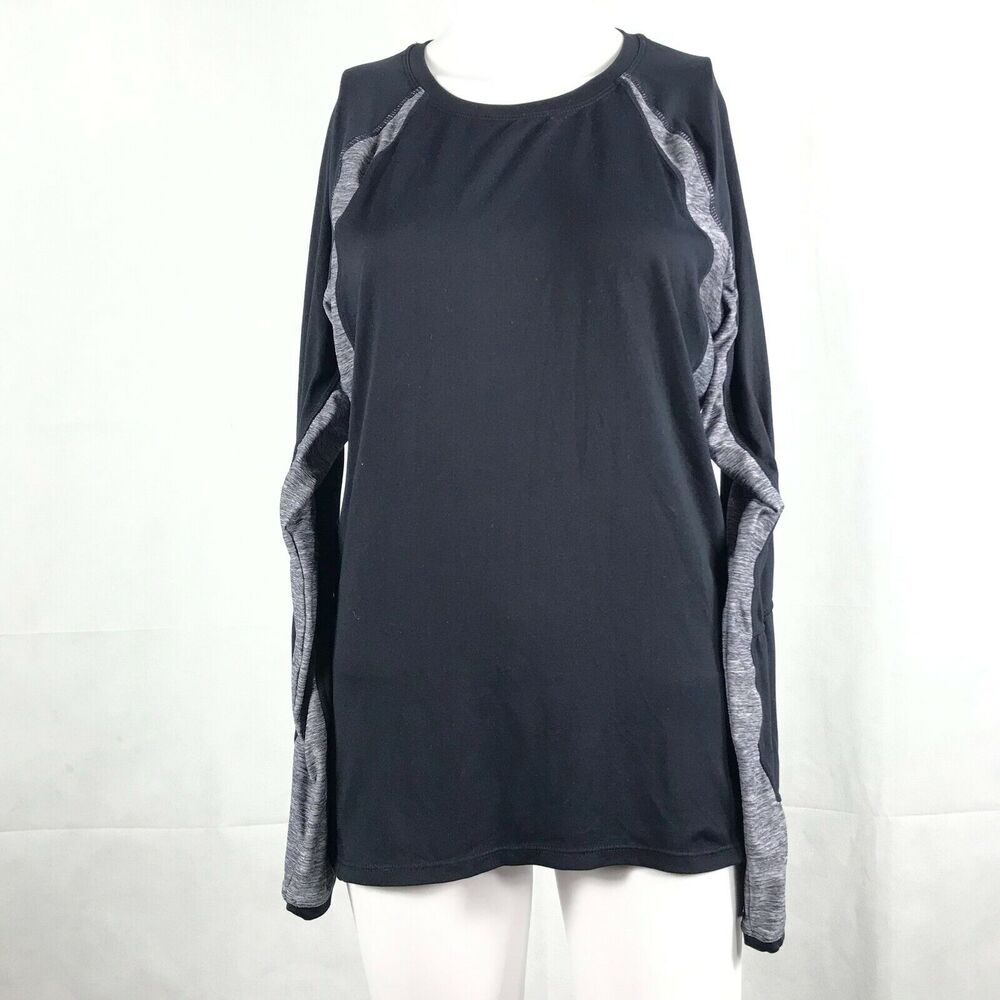 Kyodan Shirt‎ Womens Sz M Black Gray Stretch Knit Long Sleeve Athletic Top
